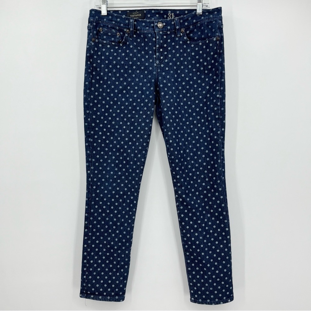 J. Crew Toothpick Dark Wash Polka Dot Stretch Jeans